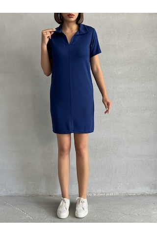 Kadın Polo Yaka Soft Touch Elbise Lacivert