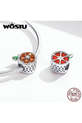 Novahub Doğal 925 Ayar Gümüş Kırmızı Greyfurt Charm Fit Boncuk Bilezik Kolye, Wostu Orijinal Tasarım Gümüş
