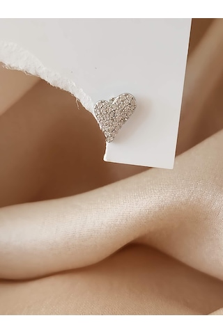 Eva Takı Store Kalp Zirkon Taşlı Model Kıkırdak Tragus Helix Piercing Gümüş Renk Küpe Gümüş