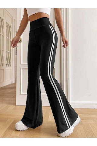 Kadın Yüksek Bel Şerit Detaylı Ispanyol Paçalı Dalgıç Pantolon