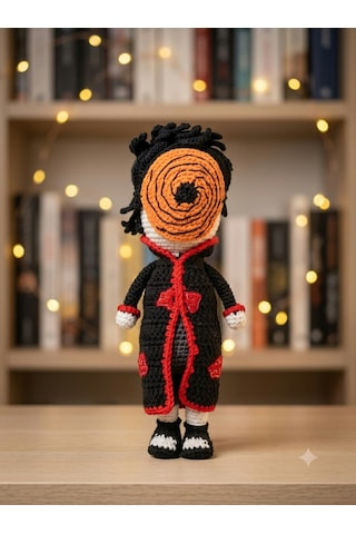 Obito Uzumaki Amigurumi Örgü Oyuncak - Naruto Anime Hediyelik Figür 21 Cm