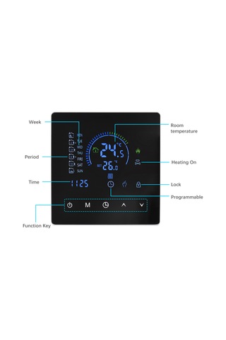 Hfambition Su Isıtması İçin Akıllı Termostat - Lcd Ekran, 5+2 Haftalık Programlama, 5-60 C Ayar Aralığı, 90-240v