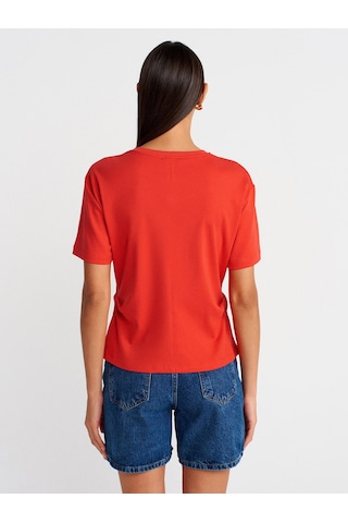 Dilvin 31874 Yırtmaç Detaylı T-shirt-kırmızı Kırmızı