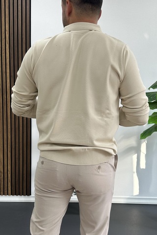 Edwox Erkek Açık Yaka Düz Desen Normal Kalıp Kazak Krem Edw423 Krem