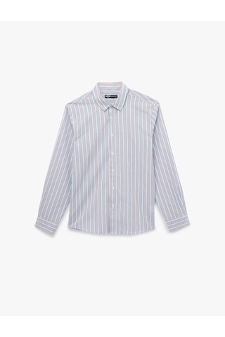 Koton Regular Fit Klasik Yaka Poplin Pamuklu Uzun Kollu Çizgili Gömlek Kırmızı Çizgili 6sam60050nw