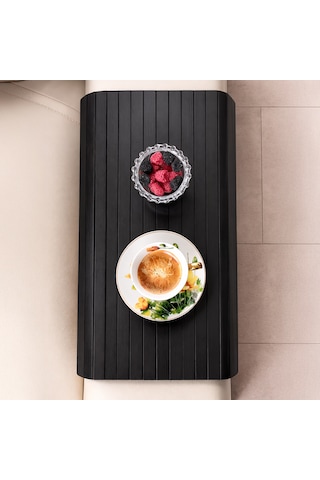 Porsima Lm-2005 Bambu Koltuk Matı Ahşap Kanepe Koltuk Kenarı Sehpa Yan Sehpa Katlanabilir Koltuk Kenarı Tepsisi 37x68cm Siyah