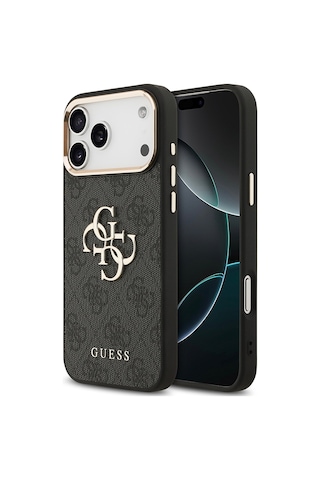 Apple iPhone Uyumlu 18 Pro Max Kılıf Guess Lisanslı Gold Çerçeveli Metal Büyük 4g Ve Yazı Logolu Kapak Siyah