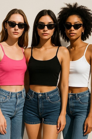 Rich Kadın 3'lü Paket Siyah Beyaz Pembe Kısa Crop İp Askılı Kayık Yaka Krop Bluz Büstiyer Çok Renkli