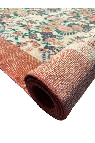 El Dokuma Eskitme Vintage Halı 118x208 Çiçekli Turuncu Retro Halı Turuncu