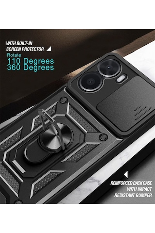 Vivo Y16 Kılıf Sert Silikon Tank Aramid Sürgülü Vega Yüzüklü