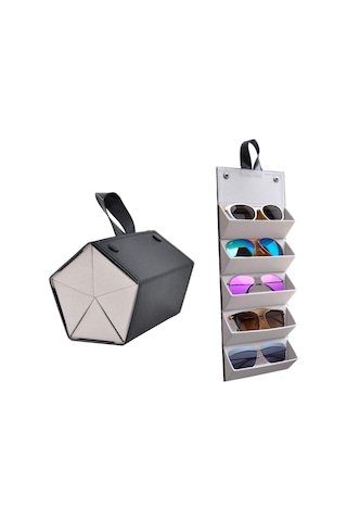 Xiyyadms Geniş 5 Bölmeli Güneş Gözlüğü Saklama Kutusu, Çoklu Gözlük Taşıma, Siyah, Katlanabilir, Seyahat Ve Ev Kullanıma Uygun Siyah