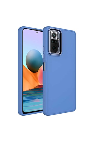 Xiaomi Redmi Note 10 Kılıf Metal Çerçeve Ve Buton Tasarımlı Silikon Zore Luna Kapak Lacivert