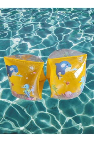 Sarı Hayvan Desenli Üçgen Kolluk 3-6 Yaş İçin Yüzme Kolluğu, Deniz Ve Havuz Aksesuarları Sarı