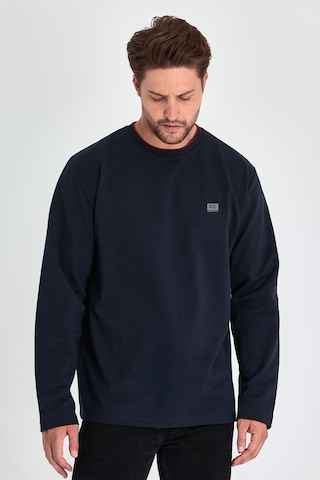 Comeor Çift Bisiklet Yaka Baskı Detaylı Standart Fit Erkek Sweatshirt Lacivert 001