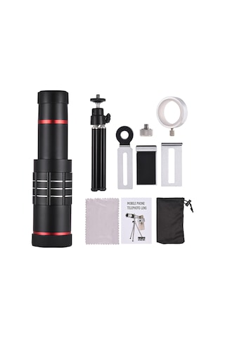 Yaozixa 18x Uzun Mesafe Telefoto Lens - Universal Telefon Kameraya Takılabilir, Manuel Odaklama, Alüminyum Gövde Siyah