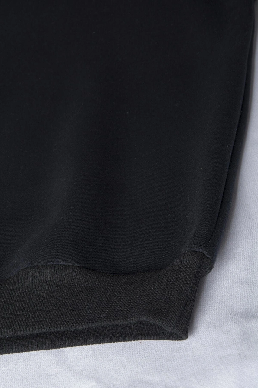 Veaven Unisex Siyah Oversize Kalın Üç Iplik Şardonlu Bisiklet Yaka Basic Sweatshirt Siyah
