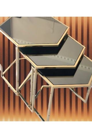Zigon Zlf 3Lü C Model Metal Çelik Rose Renk Kaplama Mdf Siyah Mer (429079270)