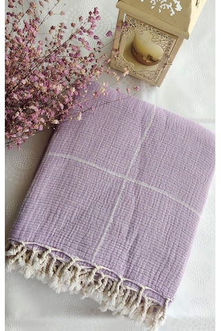 Çizgili Çift Kişilik Organik Müslin Pike 185x220cm Oeko-tex Standard 100 Sertifikalı Lila