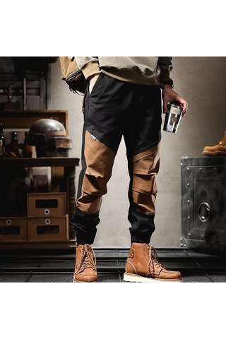 Sones Erkek Vintage Fonksiyonel Pantolon Bağcıklı Bacak Renk Bloklu Günlük Pantolon Haki