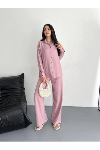 Freedom Store Kadın Gömlek Pantolon İkili Alt-üst Takım - Toz Pembe