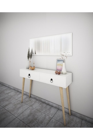 Bicabin Elegance Asia 2 Çekmeceli Ahşap Ayaklı Aynalı  Dresuar Beyaz