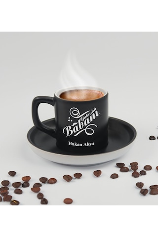Bk Gift Kişiye Özel İsimli Baba Temalı Siyah Türk Kahvesi Fincanı&metal Kalem&çakmak&kartlık Cüzdan Hediye Seti, Sevgiliye Hediye-6, Babaya Hediye, Ba