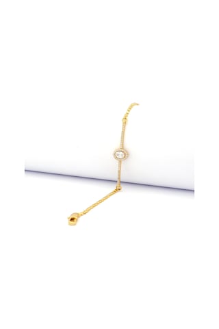Altın Kaplama Ezme Zincirli Oval Zirkon Taşlı Kadın Bileklik Blk-501 Altın