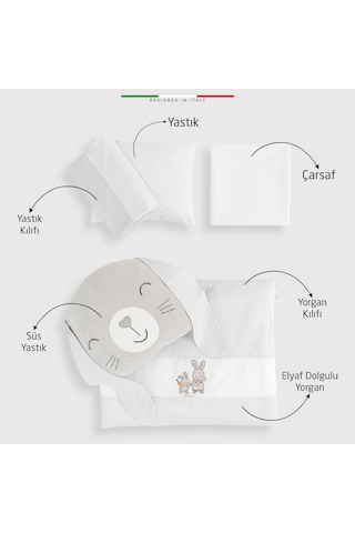 Elelelife Rabbit 6 Parça Oyun Parkı Park Yatak Bebek Uyku Seti Gri