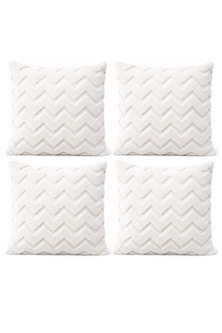 Peluş Dekoratif Kırlent Kılıfı İskandinav Zigzag-balıksırtı 4 Lü Set 42x42 Cm Krem