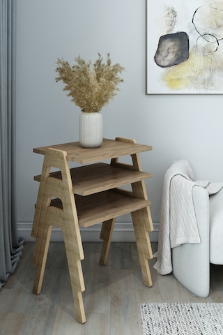 Azra - 3 Lü Zigon Sehpa Takımı Atlantik Çam -modern Ve Fonksiyonel / Orta Sehpa / Dekoratif Atlantikçam