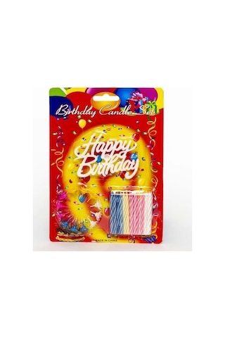 Rengarenk Mumlu Beyaz Happy Birthday Yazılı Doğum Günü Mumu 12 Adet Çok Renkli