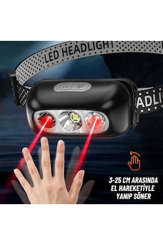 Sensörlü Kafa Lambası Kamp Balıkçılık Şarjlı Led Işık