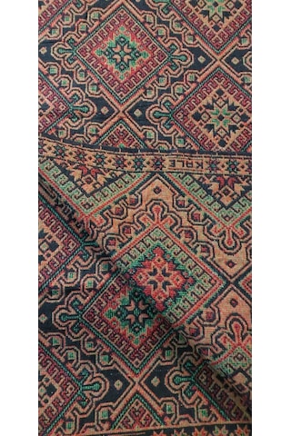 Algelsineve Hisar Koyu Makine Dokuması Büyük Kilim Yeşil-kırmızı-siyah