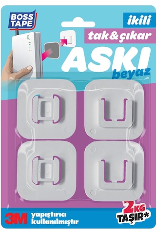 Kendinden Yapışkanlı Tak Çıkar Sök Tak Askı 2'li Beyaz