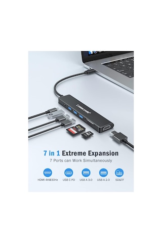 Lemorele Tc70 7 İn 1 Type-c Hub Adaptör Çoğaltıcı 4k Hdmı 100w Pd Usb 3.0 Sd/tf Kart Okuyucu Type-c Çoklayıcı