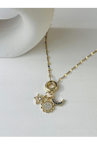 Gökyüzü Charm Model Çelik Kolye Altın