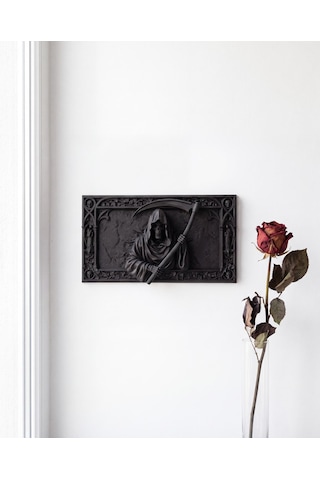 Azrail Duvar Heykeli Grim Reaper 3d Rölyef Tablo Gotik Cadılar Bayramı Mat Siyah 25 Cm Duvar Dekoru Dark Fantasy Severlere Hediye 25cm