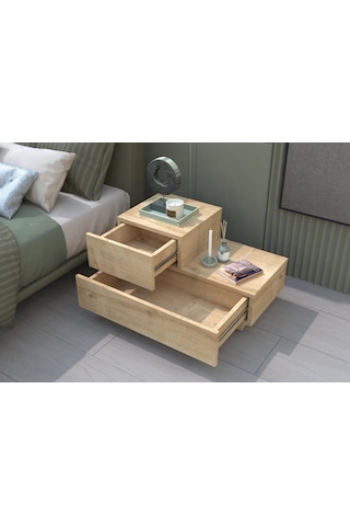 Kayra Kmd002 Led Işıklı Komodin 2 Çekmeceli Modern Tasarım Safir Meşe