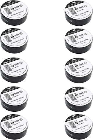 10 Adet 3M Temflex PVC Siyah İzole Bant Elektrik Bandı