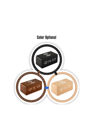 Gajeena Ahşap Akıllı Dijital Alarm Saati: Kablosuz Şarj, Sıcaklık Göstergesi - Siyah Ahşap Beyaz Harf