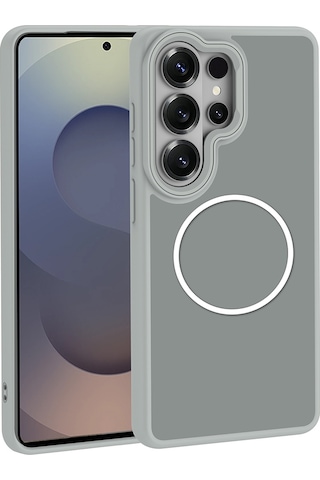 Ardemix Samsung Uyumlu Galaxy S26 Ultra Kılıf M-safe Şarj Özellikli Metal Kamera Çerçeveli Zore Sanremo Silikon Kapak - Gri