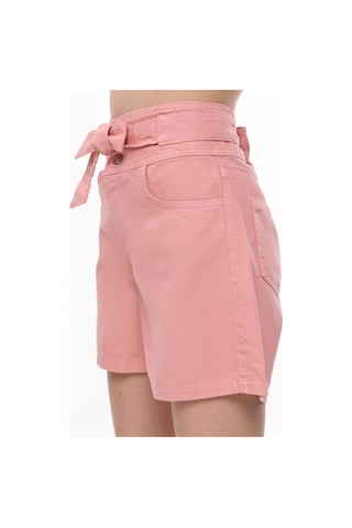 Hgfashion Yüksek Bel Kemerli Demin Şort Pambe Renk Pembe