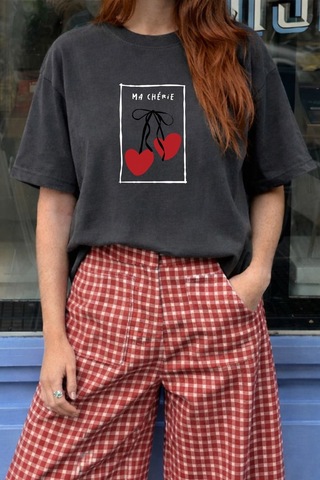 Kadın Premium Kumaş Antrasit Baskılı Oversize T-shirt Antrasit