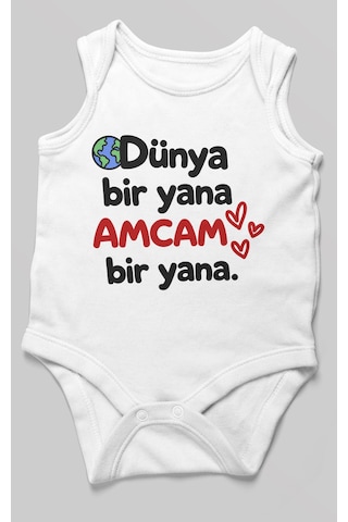 Morivokids Dünya Bir Yana, Amcam Bir Yana Sıfır Kollu Bebek Zıbını %100 Pamuk Zbn170-sk Beyaz