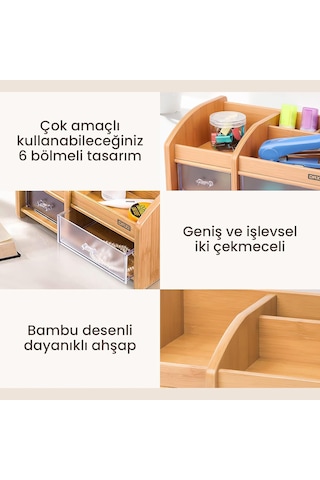 Bambu Ahşap Çekmeceli Kalemlik