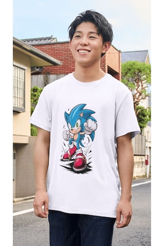 Alpşan Ticaret Sonic Çocuk Tişört Sonic Unisex Yetişkin Tişört Beyaz