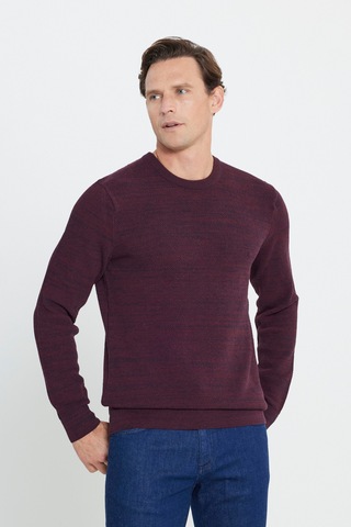 AC&Co / Altınyıldız Classics Erkek Bordo-Lacivert Recycle Standart Fit Bisiklet Yaka Desenli Triko Kazak ET4921100021BRLL Bordo - Lacivert