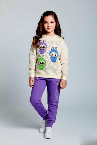 Labubu Desenli Kız Çocuk Lila Renk Eşofman Takım 2 Li Set Lila