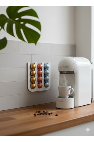 İhtiyacın3d Nespresso Vertuo Kapsül Düzenleyici Mıknatıslı 12 Li Kahve Kapsül Standı 24x24 Cm Beyaz