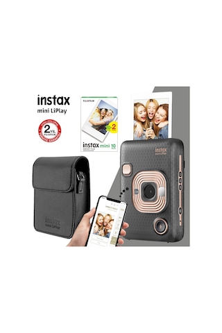 FujifilmInstax Mini Liplay Hybrid Elegant Fotoğraf Makinesi + 20'li Film + LiPlay Deri Çanta 4 Siyah